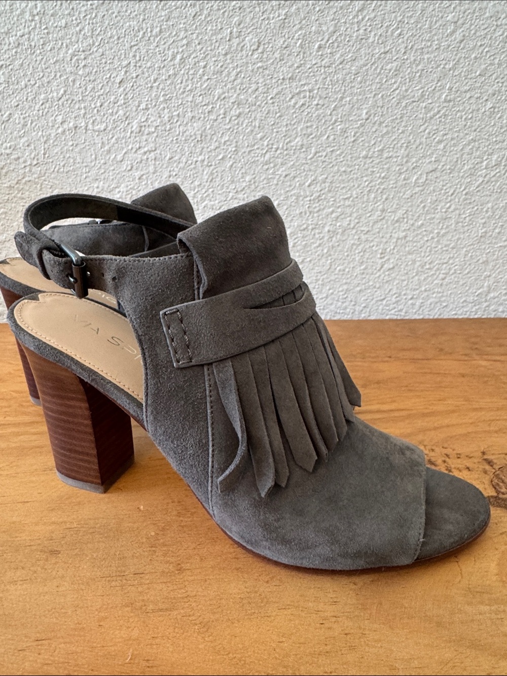 Via Spiga Gray Suede Heart-Toe Mules